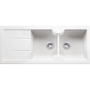 Cuisine 116 x 50 Inset / Undermount  Fine Fireclay Gloss White Sink - Double Bowl and Single Drainer