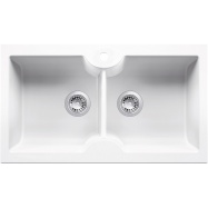 Cuisine 86 x 50 Inset / Undermount Fine Fireclay Gloss White Sink - Double Bowl with Taphole