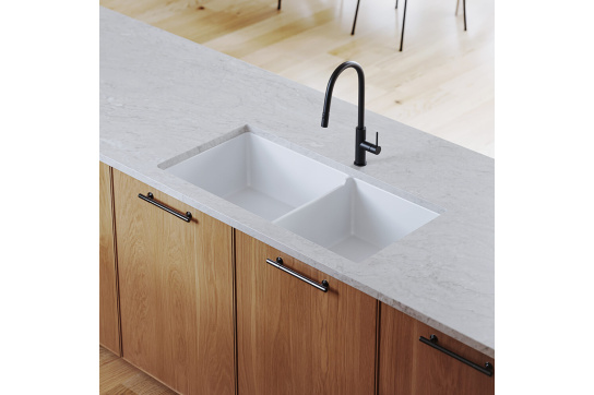 Cuisine 93 x 48 One and a Half Bowl Inset / Undermount Fine Fireclay Gloss White Sink